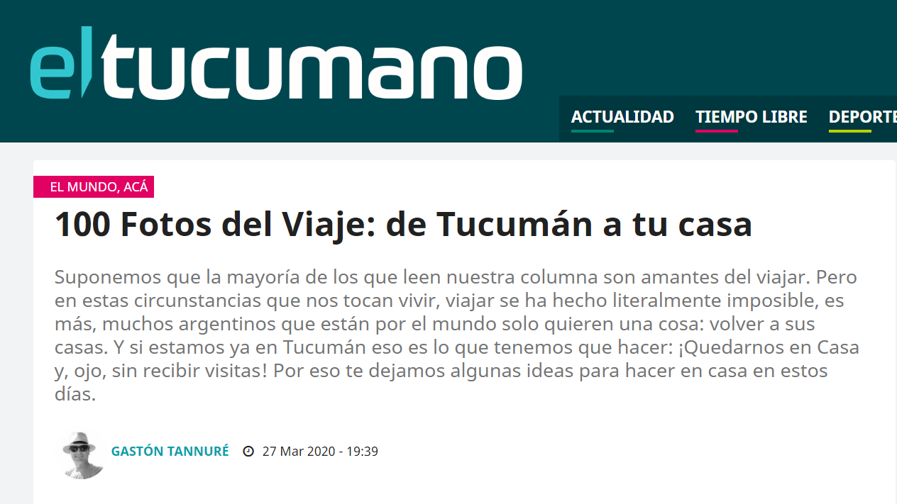Columna sobre #quedateencasa en el Diario Digital El Tucumano